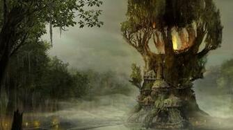 Trees Forest Wallpaper Mist Fantasy Art