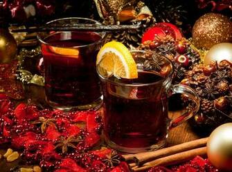 Wallpaper Mulled Wine Drink Cups Orange Spices Vanilla Cinnamon