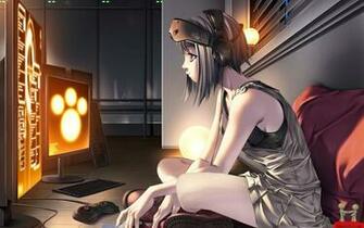 3d Girl Playing Game On Computer Wallpaper E Entertainment