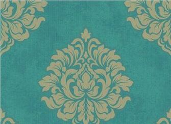 Teal So50702 Leaf Damask Wallpaper Traditional