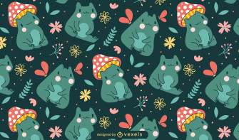 Cute Mushroom Frog Pattern Design Vector