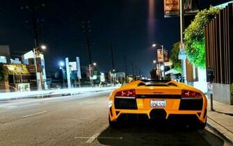 Murcielago Roadster Street Night City Photo Wallpaper