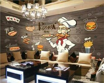 Custom Wall Mural Pizza Shop Hand Painted Abstract 3d Photo