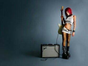Sexy Redhead Punk Rock Girl With Guitar Wallpaper