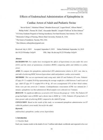 Pdf Effects Of Endotracheal Administration Epinephrine In