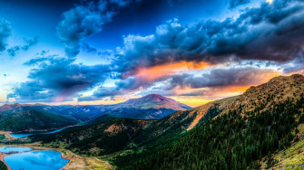 Beautiful Nature Landscape Mountains Forest Lake Clouds Sunset Wallpaper