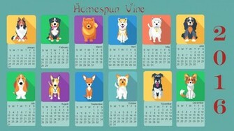 Doggies Desktop Wallpaper With Calendar Homespun Vine