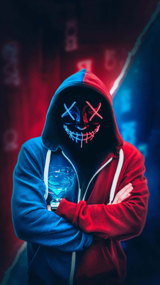 4k Mask Blue Red Neon Hacker Boy Ouvebm4h8wue863l Wallpaper
