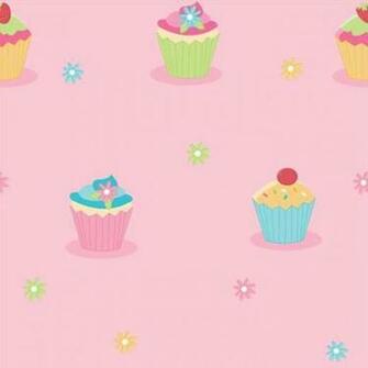 Cupcake Pink Childrens Kids Girls Designer Feature Wallpaper