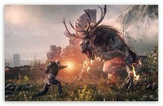 The Witcher Wild Hunt Geralt Fighting Fiend HD Wallpaper For