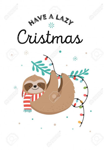 Cute Sloths Funny Christmas Illustrations With Santa Claus