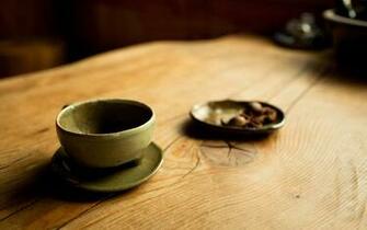 Cup On Wooden Table Wallpaper Background