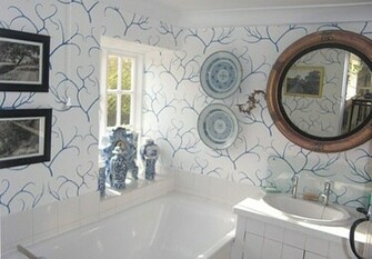 All White Bathroom Wallpaper Sea Antler Blue