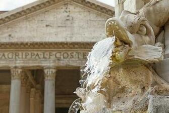 Fountain With The Pantheon In Background Closeup Photograph