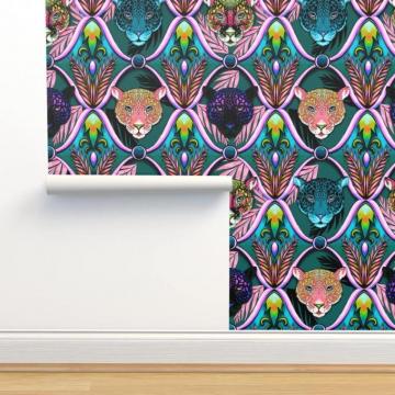 Peel Stick Wallpaper Swatch Maximalist Neon Ogee Teal Retro