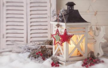 Wallpaper Stars Snow Cherry Windows Candle Lantern New Year