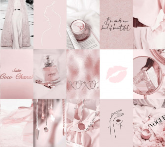 Pink And White Collage With Lipsticks Other Items Wallpaper