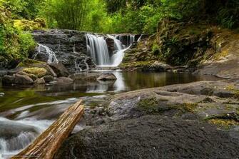 Wallpaper Waterfall Rocks Trees Nature Desktop