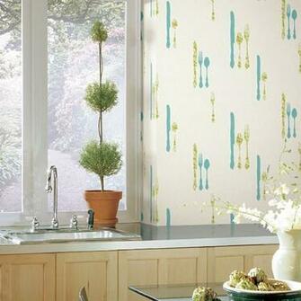 Bistro Metallic Silverware With Damask Wallpaper Yliving