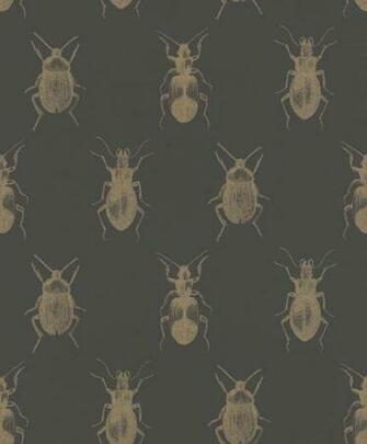 Wallpaper Beetle Bugs Black Gold Gloss Rasch Textil