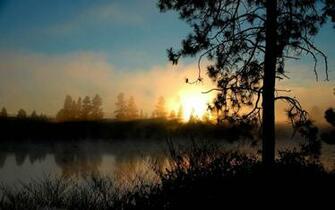 Foggy Sunset At The Lake Wallpaper