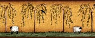 Primitive Border With Sheep And Willow Trees