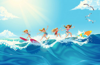 Girls Surfing Wallpaper