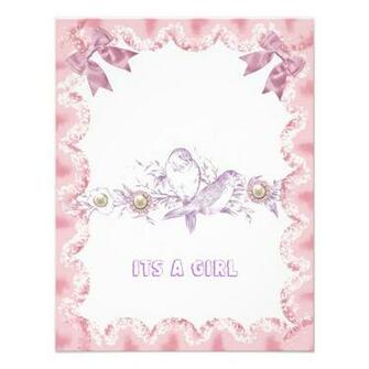 Trendy Cute Birds Floral Its A Girl Baby Shower Personalized Invite