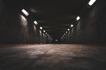 Black And White Tunnel With Lights Photo Eerie Image On