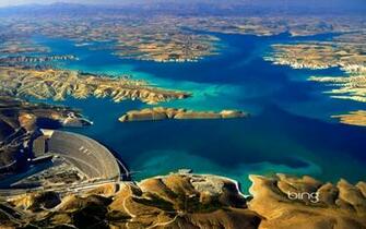 Aerial Of The Ataturk Dam On Euphrates River Turkey Ed