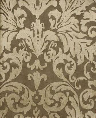 Damask Wallpaper Gold Drawn Design On Warm Grey