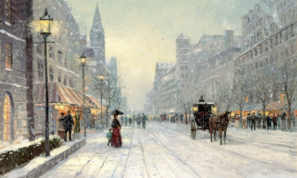 Winter Promenade Painting Ultra HD Desktop Background Wallpaper