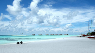 Bright Background Of White Beach Resort Wallpaper