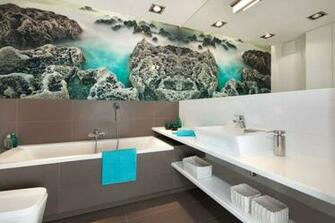 Modern Bathroom With Drop In Tub And Wallpaper Trendy