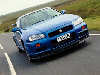 Blue Skyline R34 Front Nissan Bnr34 Gtr