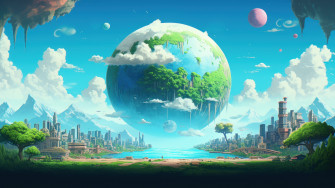 Floating Planet Pixel Art Ai Generated 4k Wallpaper