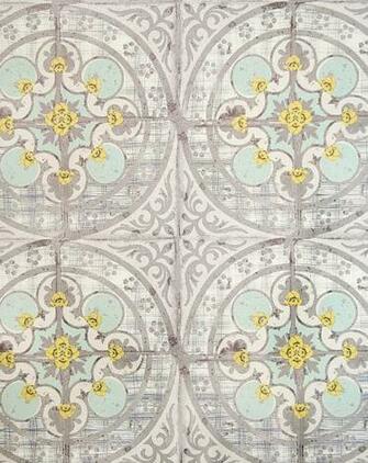 Grey And White Tiled Effect Wallpaper With Pale Aqua Bright Yellow