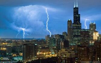 Usa Chicago Illinois City Skyscrapers Lightning Photo