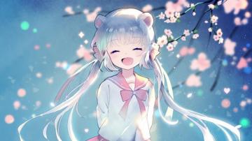 Anime Girl Happy Face Twintails Aqua Hair Cherry