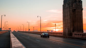 Wallpaper 4k Car Traffic Bridge Sunset Cleveland Ohio United