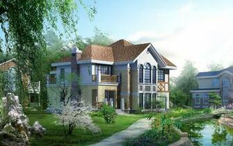 3d Bureaublad Achtergrond Met Een Mooi Huis Tuin