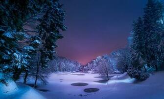 Lake Landscape Night Winter Forest Path Snow Wallpaper