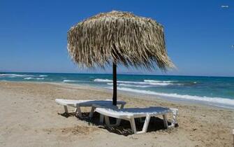 Beach Wallpaper Chairs And Umbrella On The