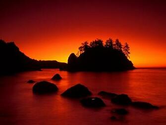 Sunset Ocean Dark Island Wallpaper Red