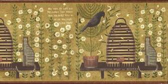 Country Folk Art Bird Cat Wallpaper Border