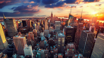 Wallpaper New York Manhattan City Skyscrapers Sunset Usa