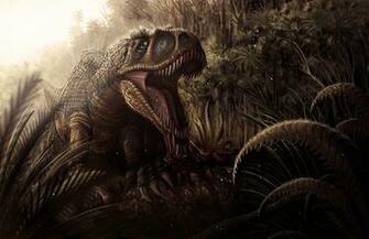 Jungle Dinosaur Jaws Teeth Blood Dark Fantasy Wallpaper