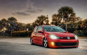 Wallpaper Volkswagen Mk6 Gti Bagged Tornado Red Car Auto Road