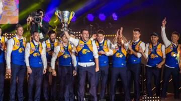 Luke Shuey And Dom Sheed Celebrate With Fans West Coast Eagles