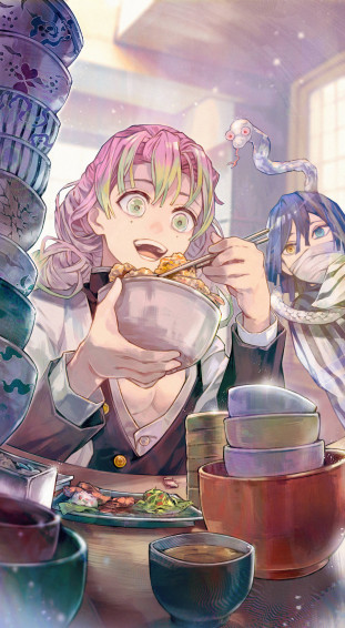 Mitsuri Kanroji Eating Wallpaper